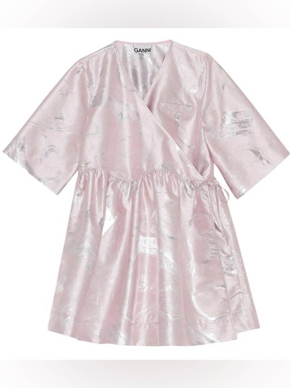 Ganni ~ Shiny Jacquard Wrap Dress, Pale Lilac